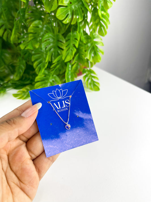 Colar Coração Ponto de Luz Rosa - Prata 925