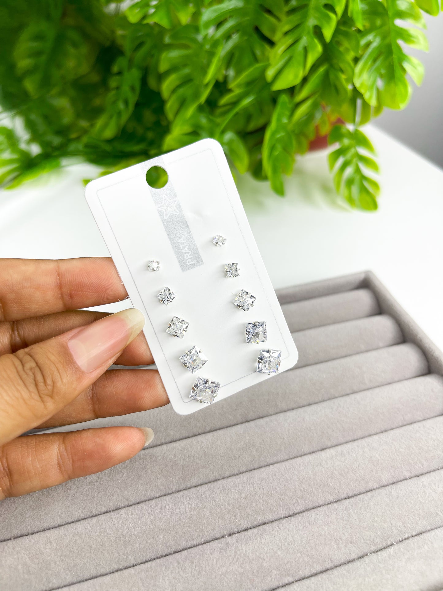 Kit Quíntuplo 5 Pares Brincos Zircônia Quadrada - Prata 925