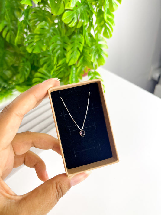 Colar Coração Ponto de Luz Vermelho - Prata 925