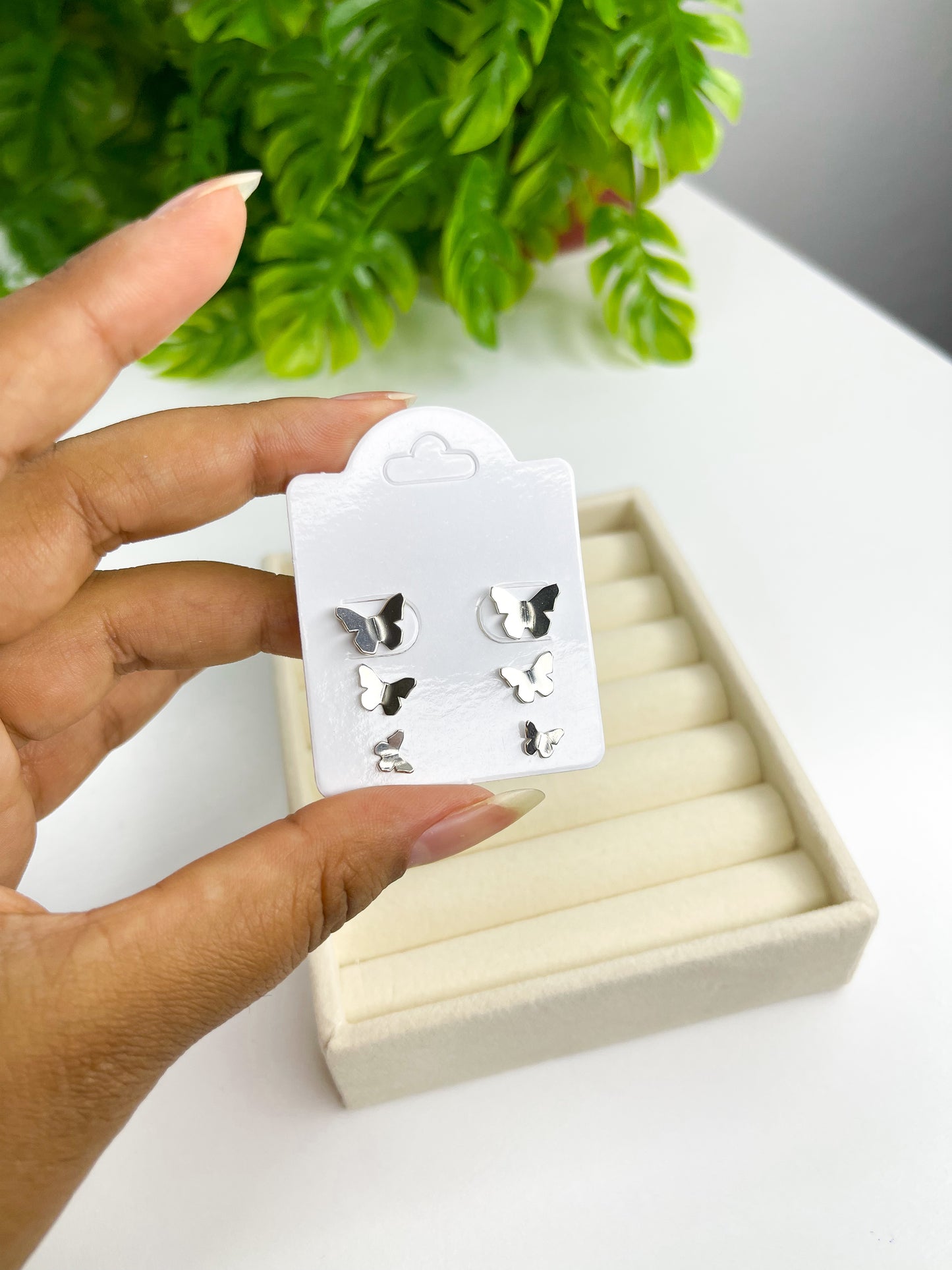 Trio de Brincos Borboleta Origami - Prata 925