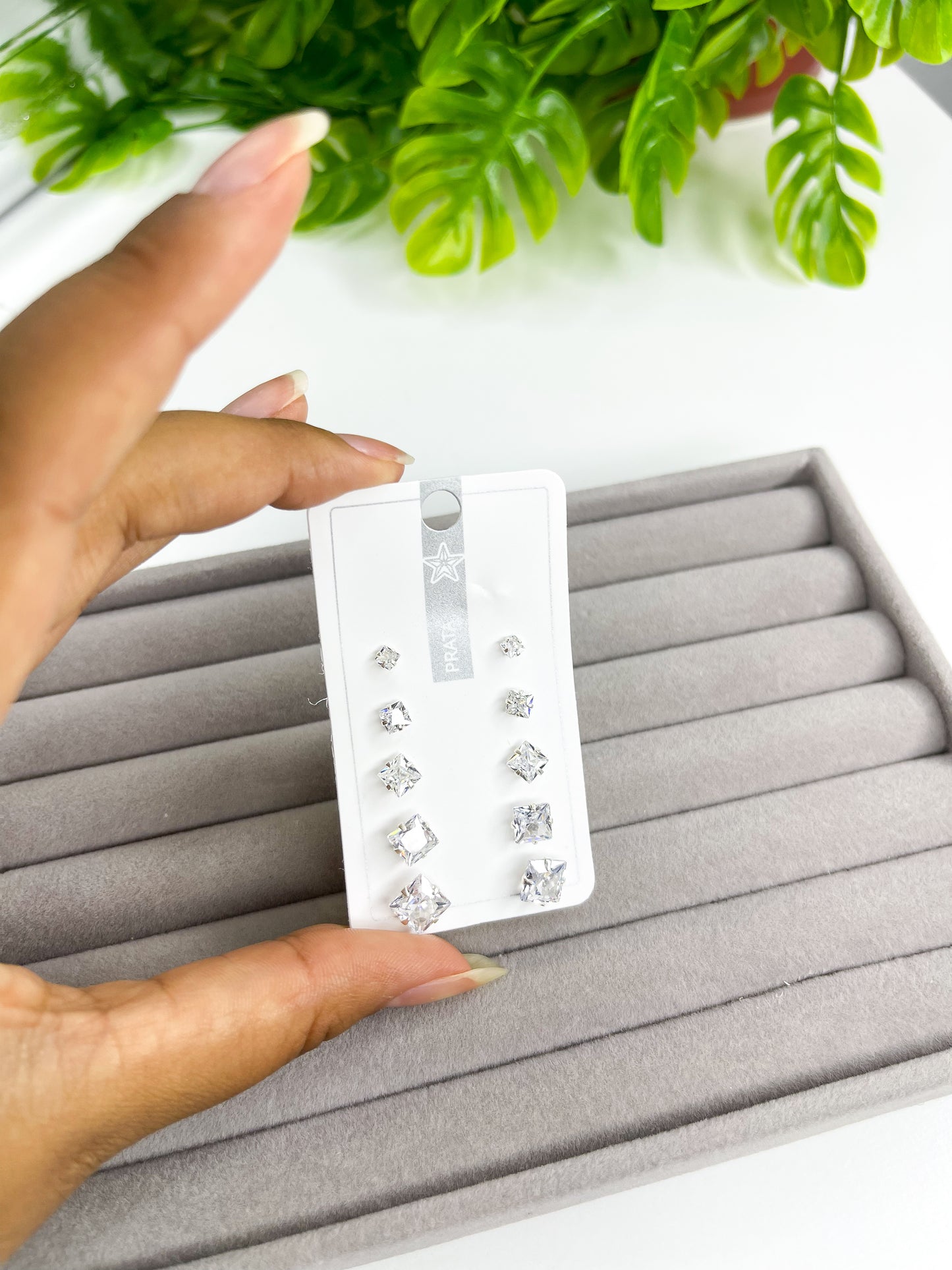 Kit Quíntuplo 5 Pares Brincos Zircônia Quadrada - Prata 925