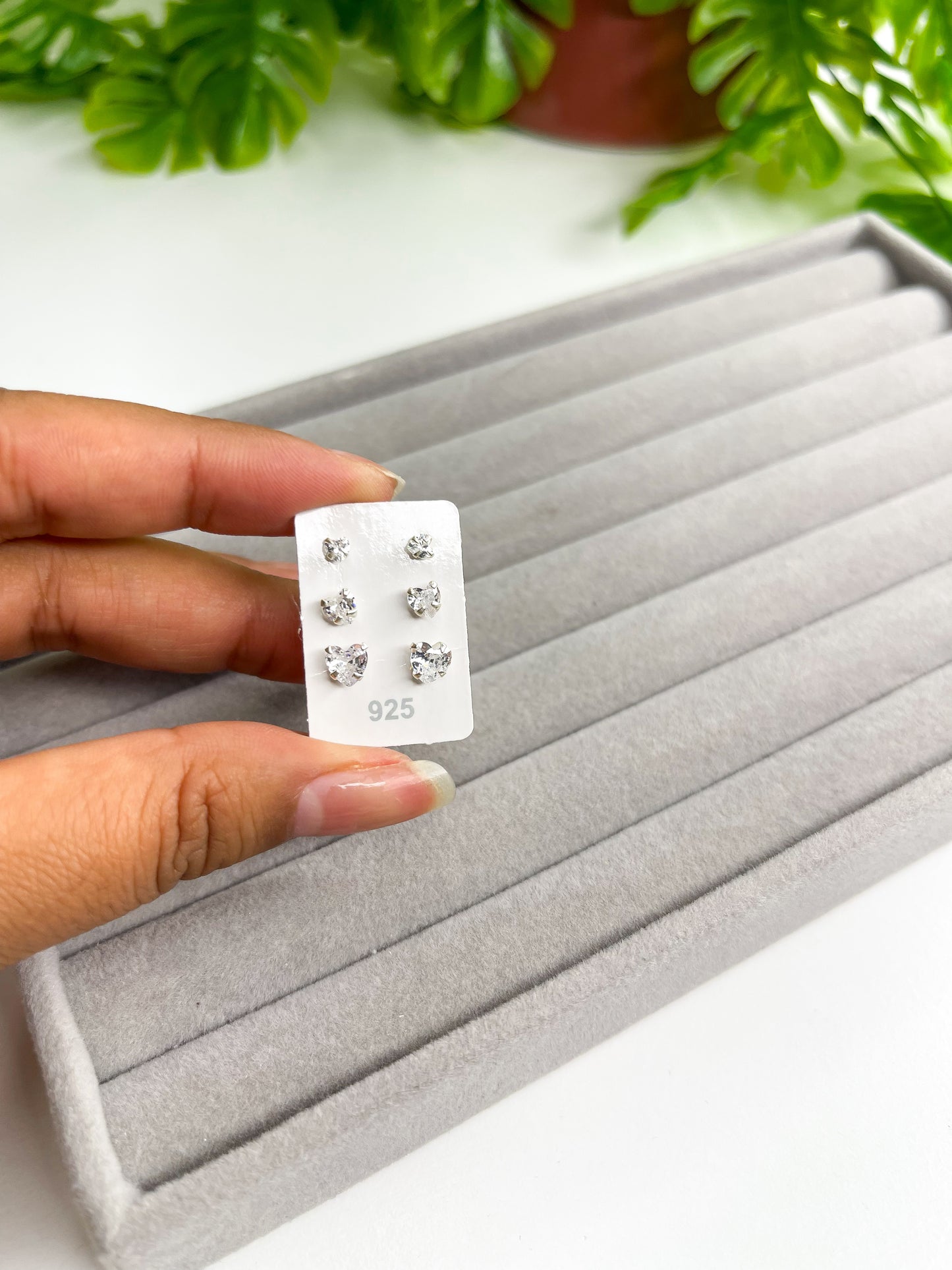 Trio de brinco coração zircônia cristal - Prata 925