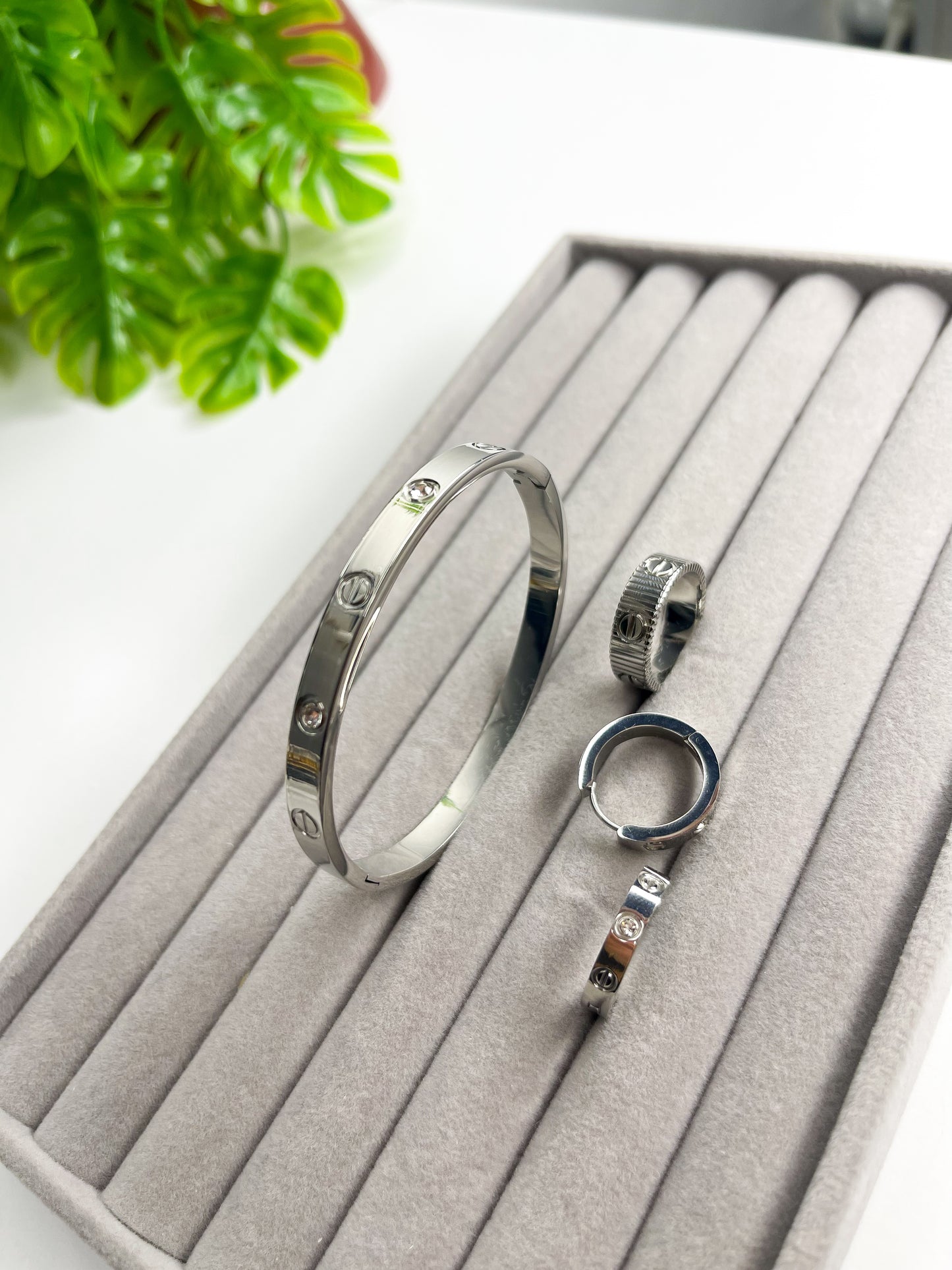 Conjunto Inspiração Cartier - 3 peças Prata - Aço inoxidável