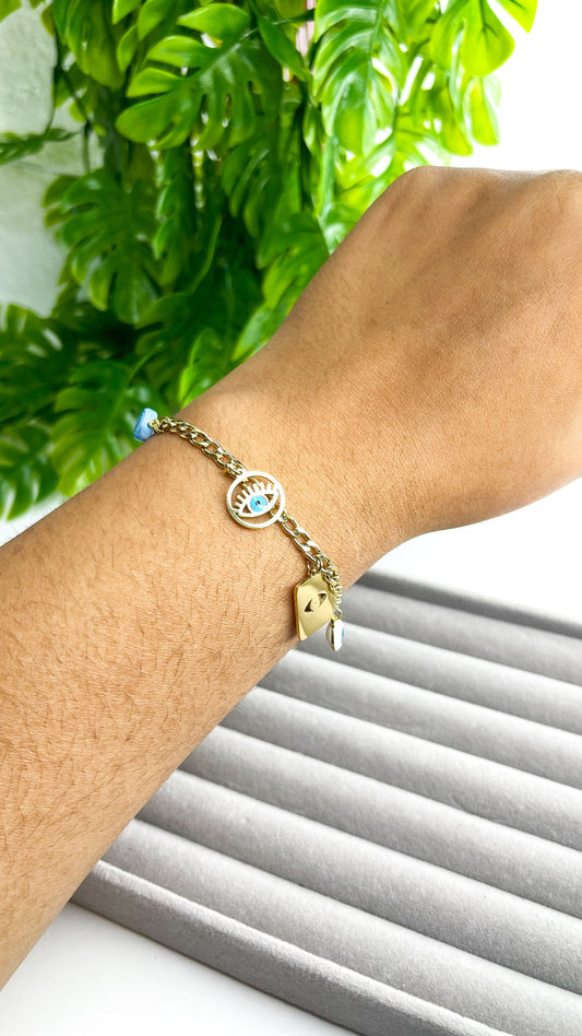 Pulseira Proteção Dourada - Aço Inoxidável