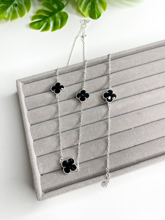 Conjunto colar + pulseira Virgínia - Preto - Prata 925