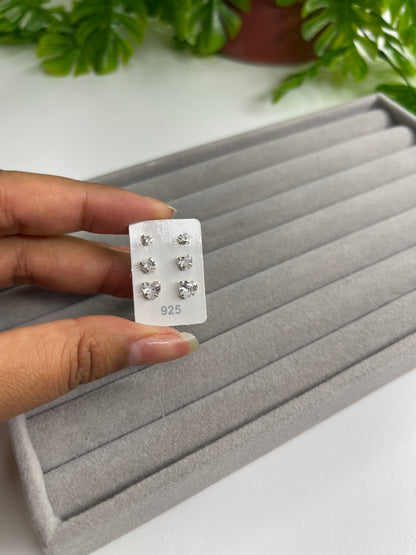 Trio de brinco coração zircônia cristal - Prata 925