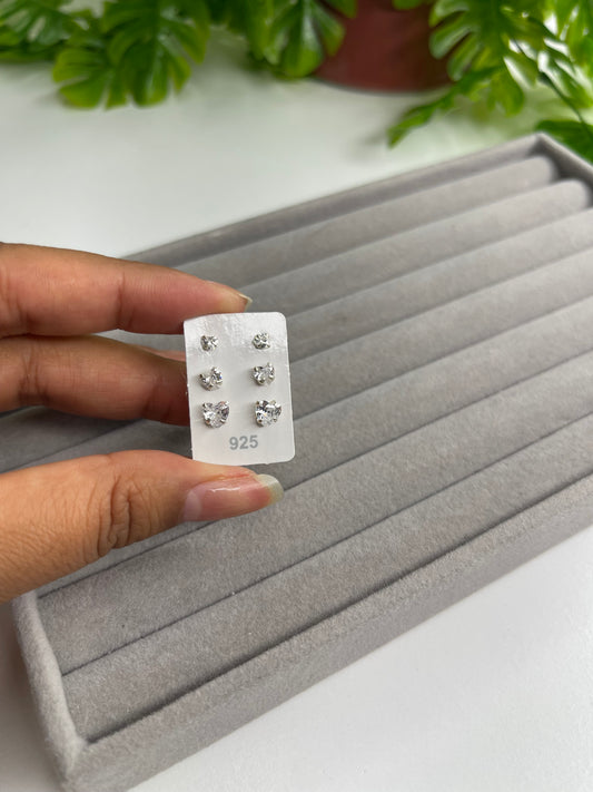 Trio de brinco coração zircônia cristal - Prata 925