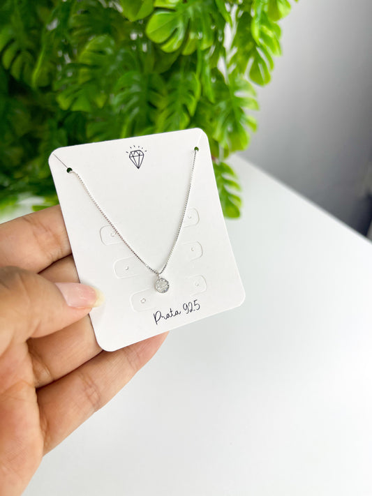 Colar Ponto de Luz Redondo Cristal  - Prata 925