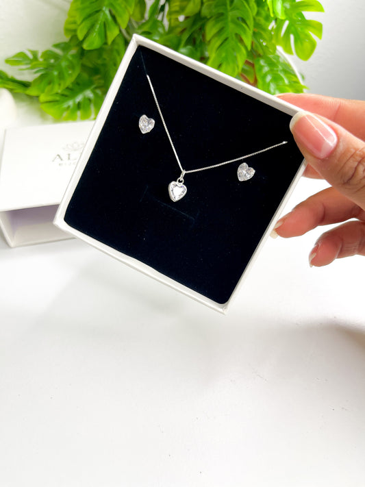 Conjunto ponto de luz coração - Prata 925