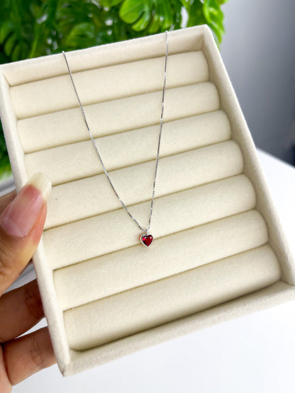 Colar Coração Ponto de Luz Vermelho - Prata 925