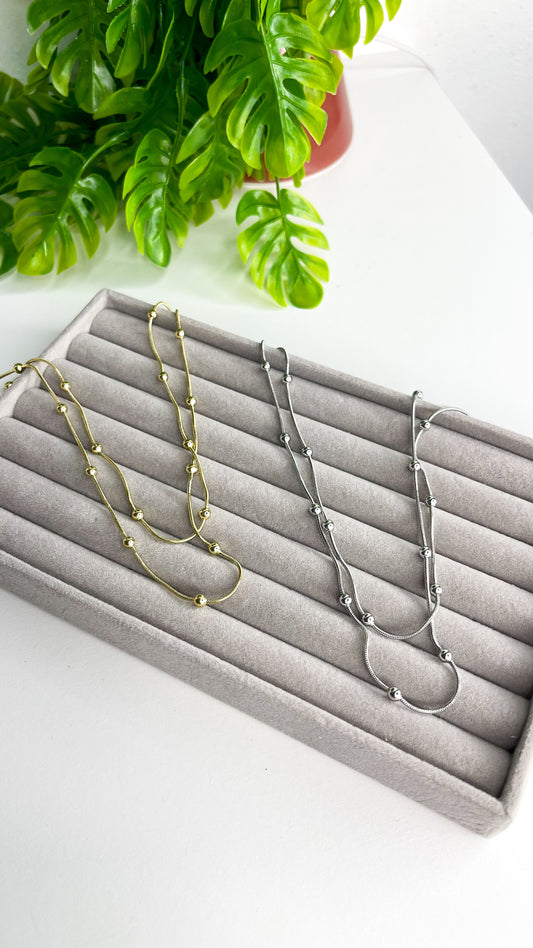 Colar Duplo Esferas Elegance - Aço Inoxidável