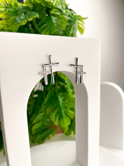 Brinco Cruz Dupla  - Aço Inoxidável