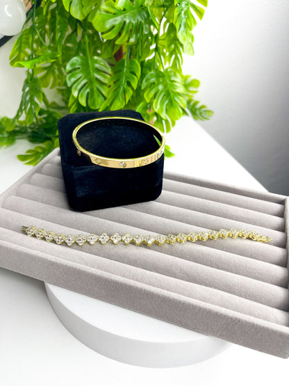 Kit de Braceletes Luxo – Aço Inoxidável Cravejado com Zircônias