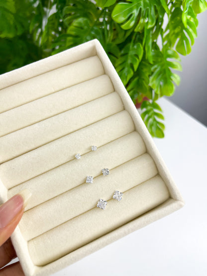 Trio de Brincos Ponto de Luz Quadrado - Prata 925