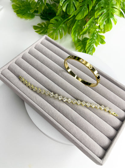 Kit de Braceletes Luxo – Aço Inoxidável Cravejado com Zircônias