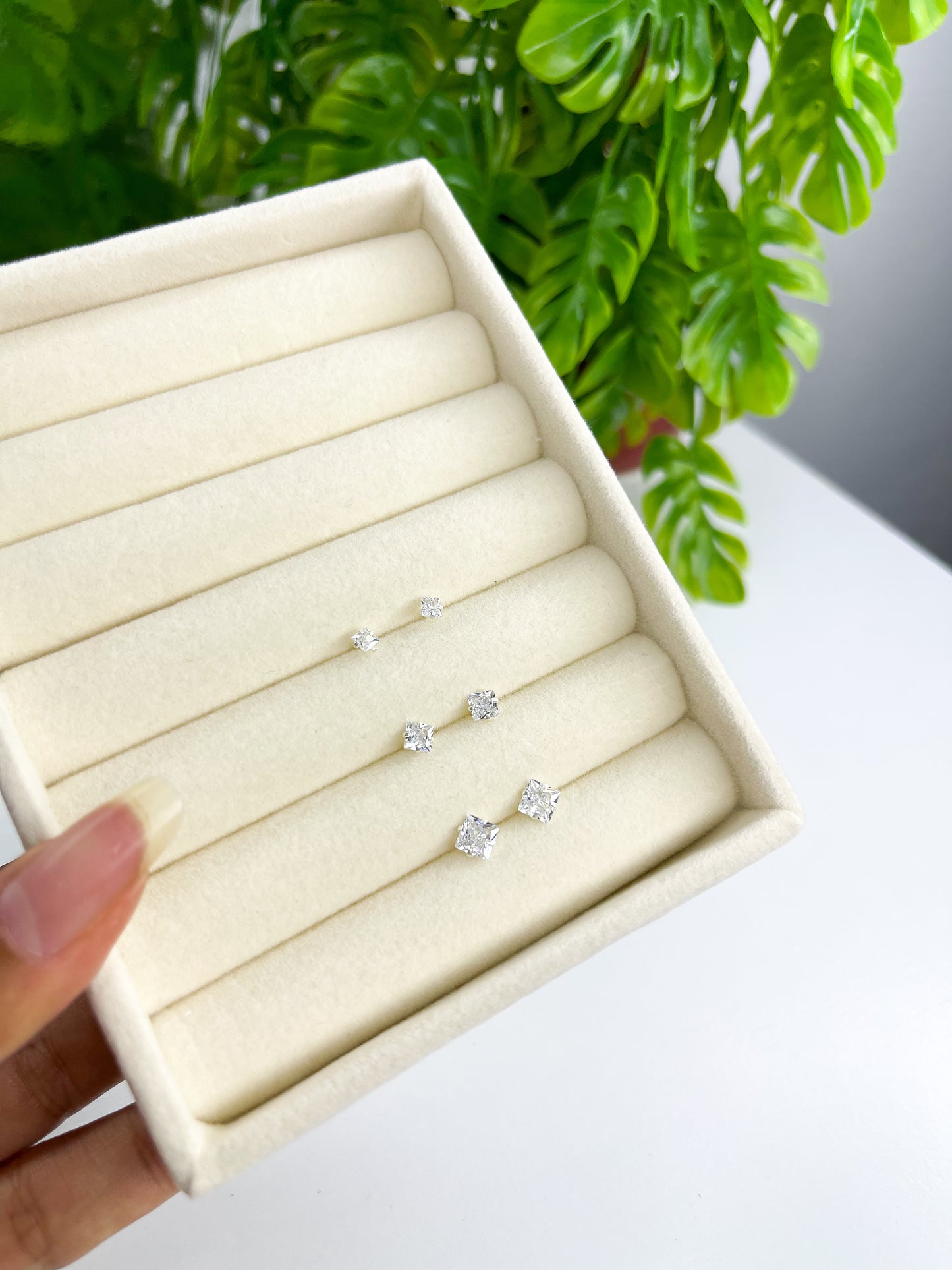 Trio de Brincos Ponto de Luz Quadrado - Prata 925