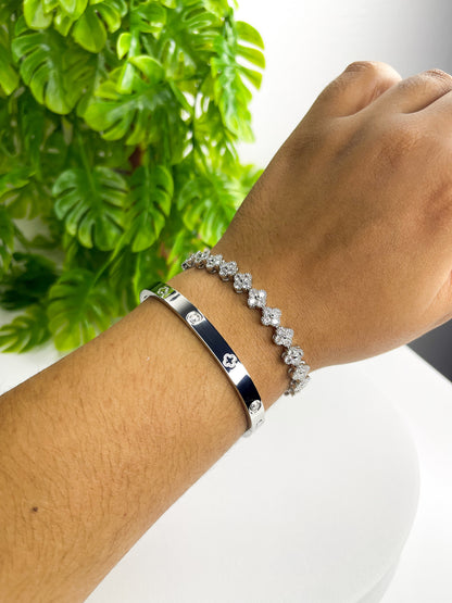 Kit de Braceletes Luxo – Aço Inoxidável Cravejado com Zircônias