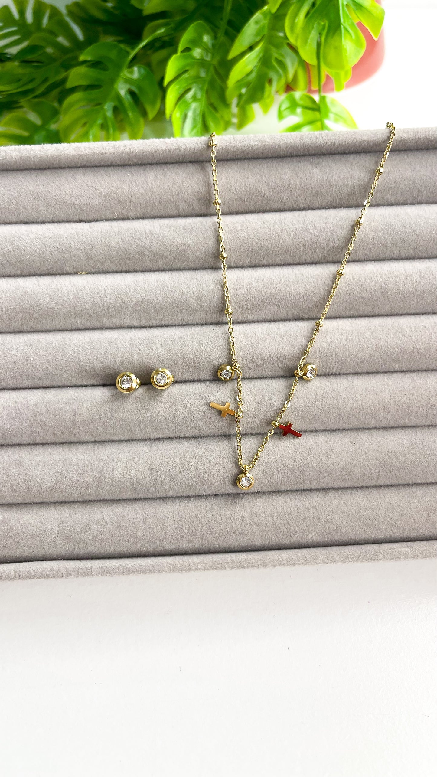 Conjunto Luz e Fé Dourado  - Aço Inoxidavel