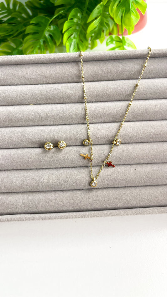 Conjunto Luz e Fé Dourado  - Aço Inoxidavel
