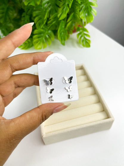 Trio de Brincos Borboleta Origami - Prata 925