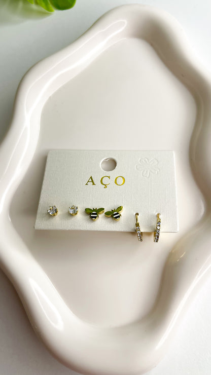 Trio de Brincos Essência - Aço Inoxidável