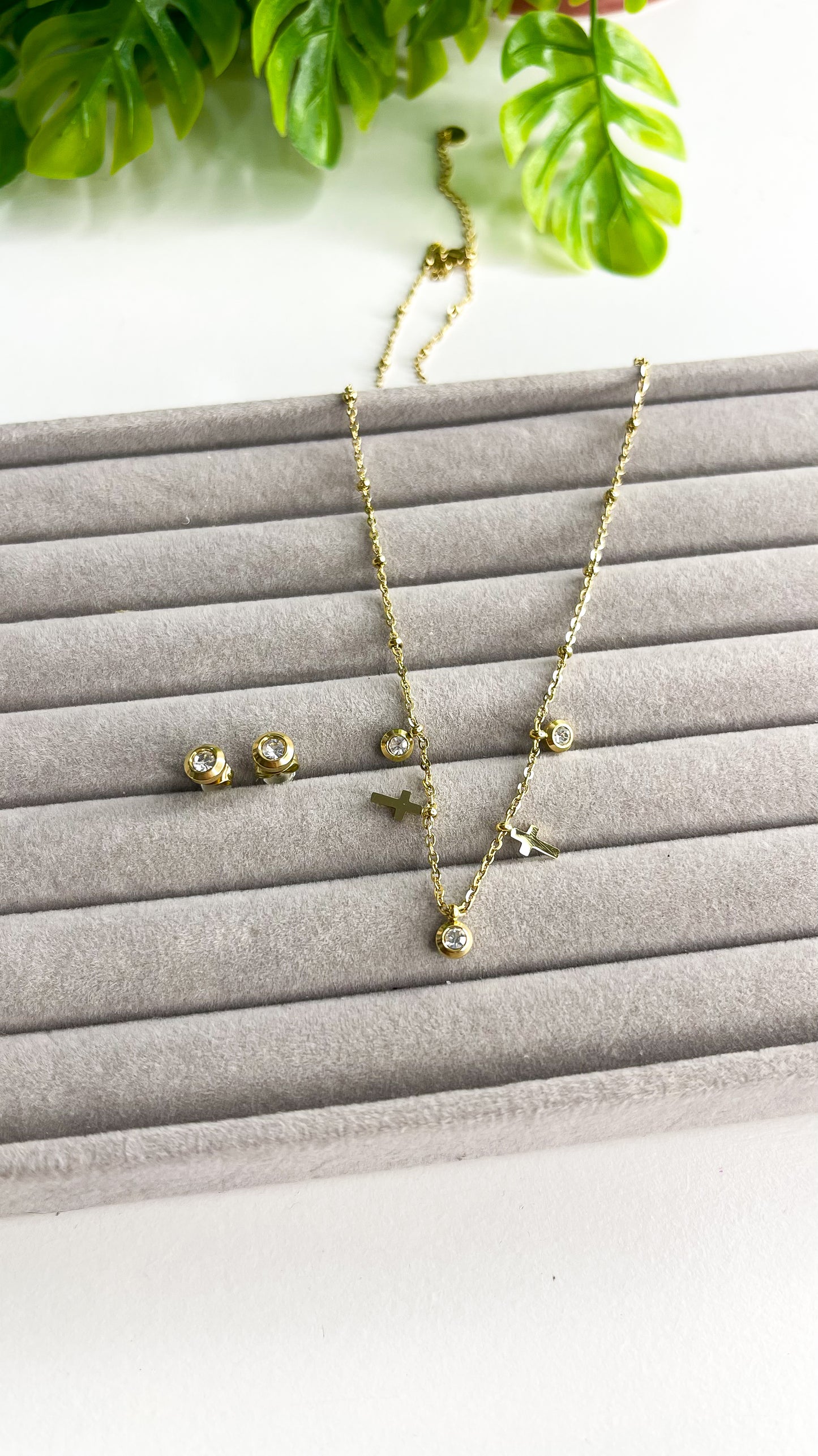 Conjunto Luz e Fé Dourado  - Aço Inoxidavel