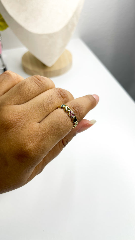 Anel Color Hearts Ajustável - Aço Inoxidável