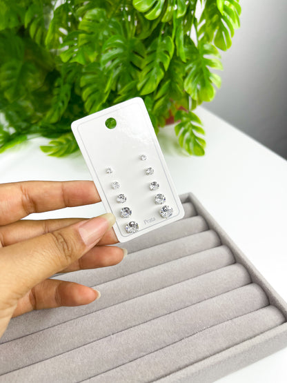 Kit Quíntuplo 5 Pares de Brincos Zircônia Redonda - Prata 925