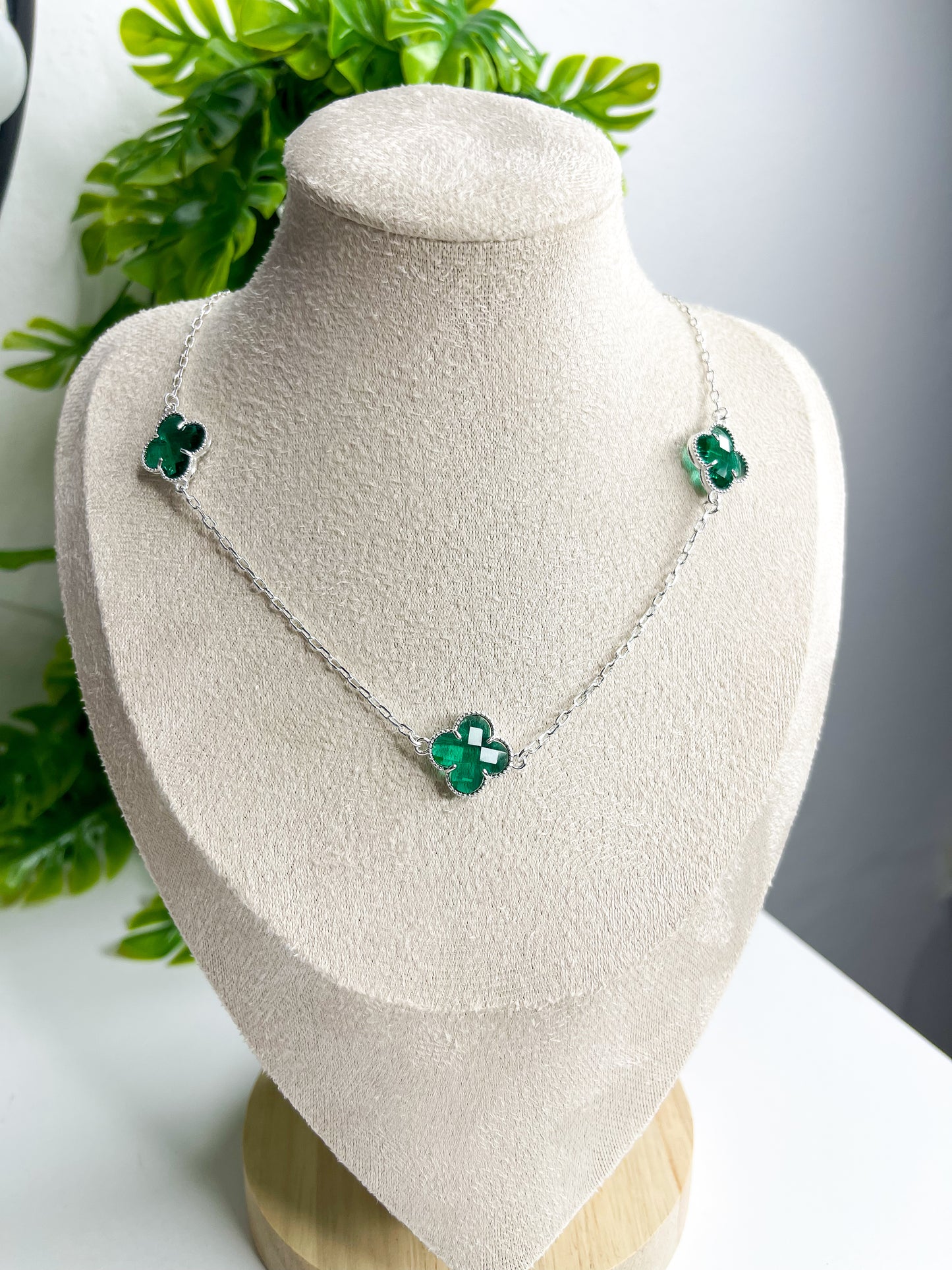 Conjunto colar + pulseira Virgínia - verde  - Prata 925