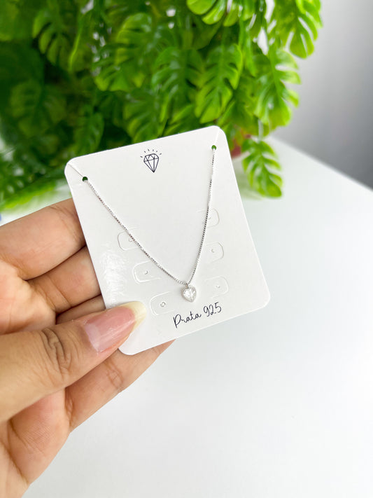Colar Coração Ponto de Luz Cristal - Prata 925