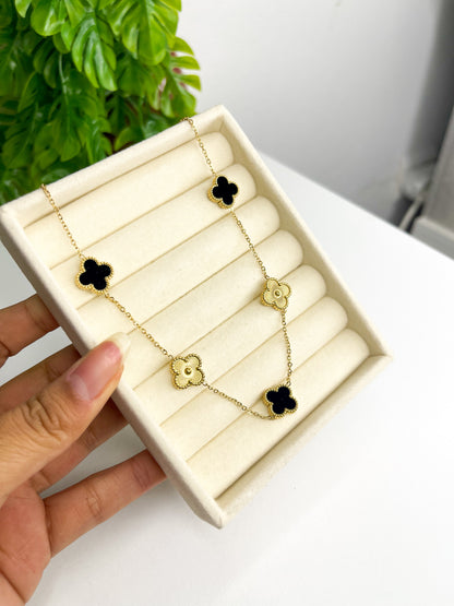 Colar Trevo Ônix Preto - Aço Inoxidável