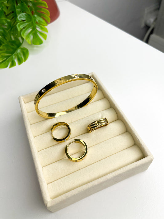 Conjunto Inspiração Cartier - 3 peças Dourado - Aço inoxidável