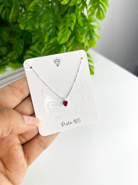 Colar Coração Ponto de Luz Vermelho - Prata 925