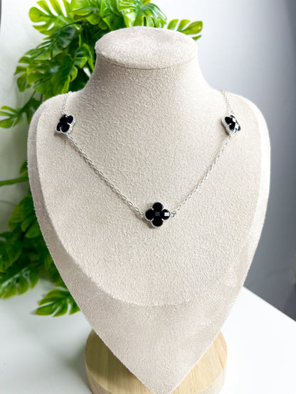 Conjunto colar + pulseira Virgínia - Preto - Prata 925