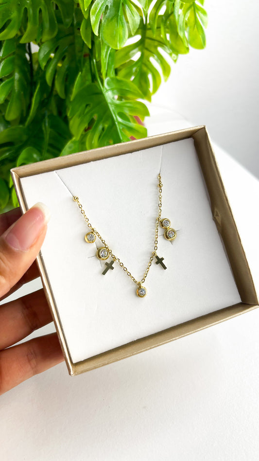 Conjunto Luz e Fé Dourado  - Aço Inoxidavel
