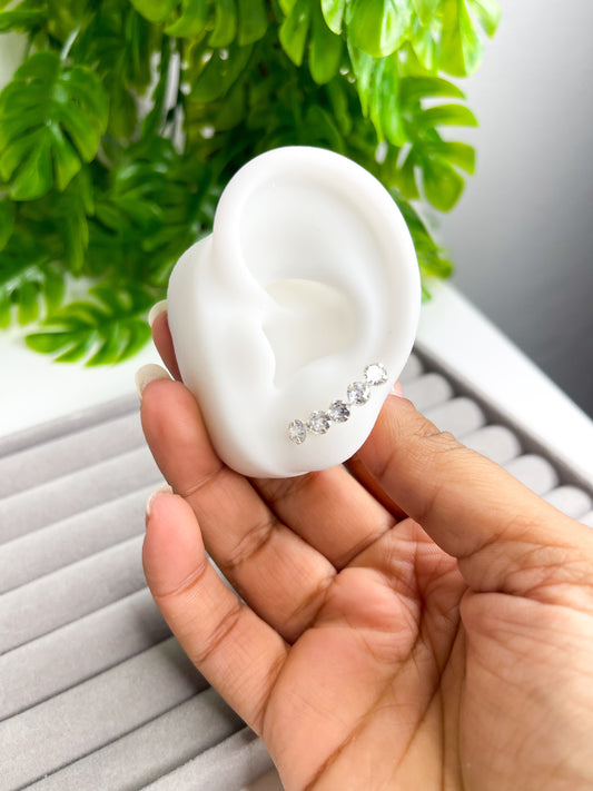 Brinco Ear Cuff 5 pedra de zircônia- Prata 925