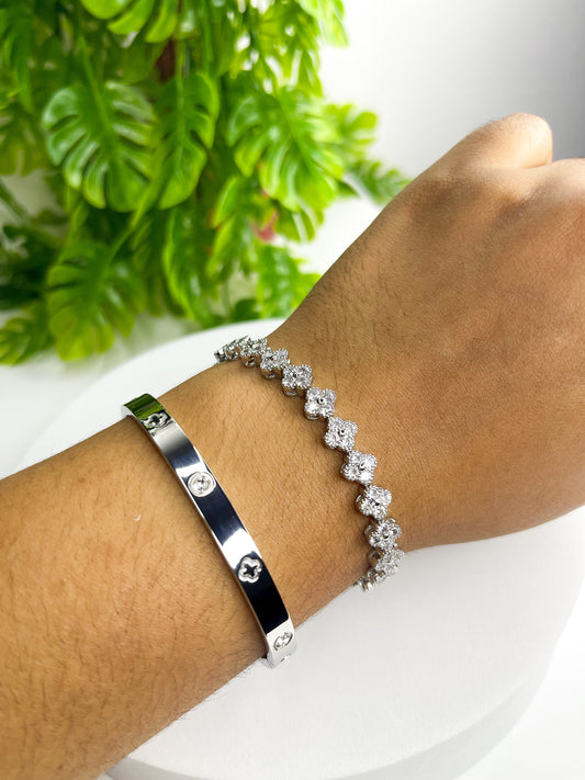 Kit de Braceletes Luxo – Aço Inoxidável Cravejado com Zircônias