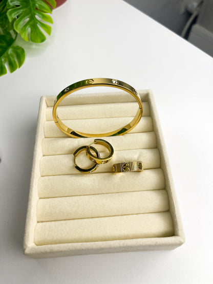 Conjunto Inspiração Cartier - 3 peças Dourado - Aço inoxidável