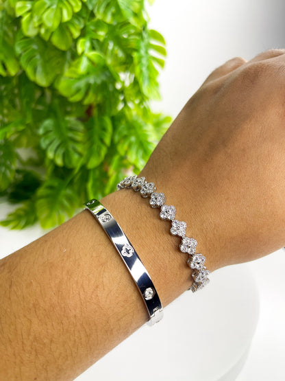 Kit de Braceletes Luxo – Aço Inoxidável Cravejado com Zircônias