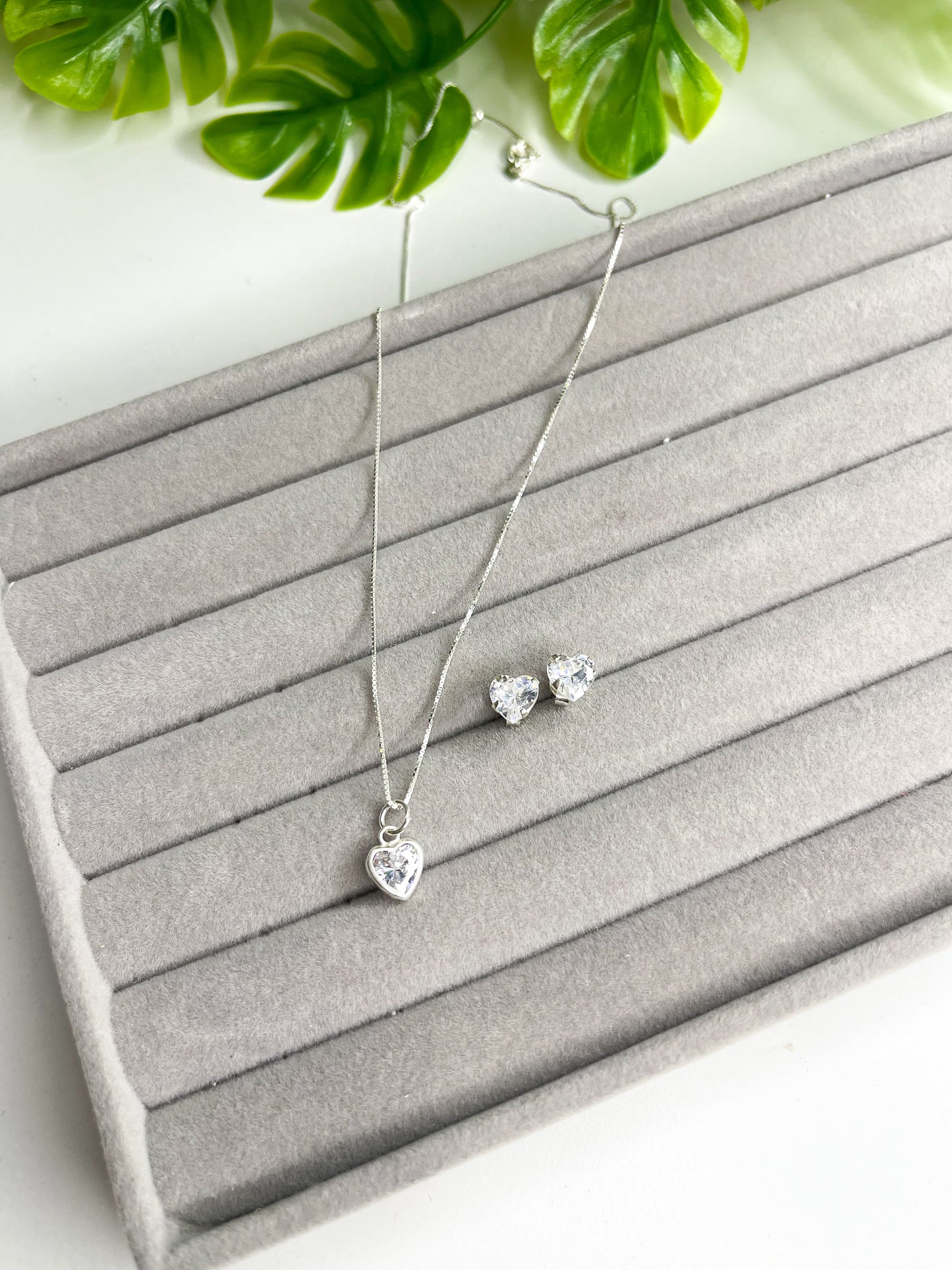 Conjunto ponto de luz coração - Prata 925