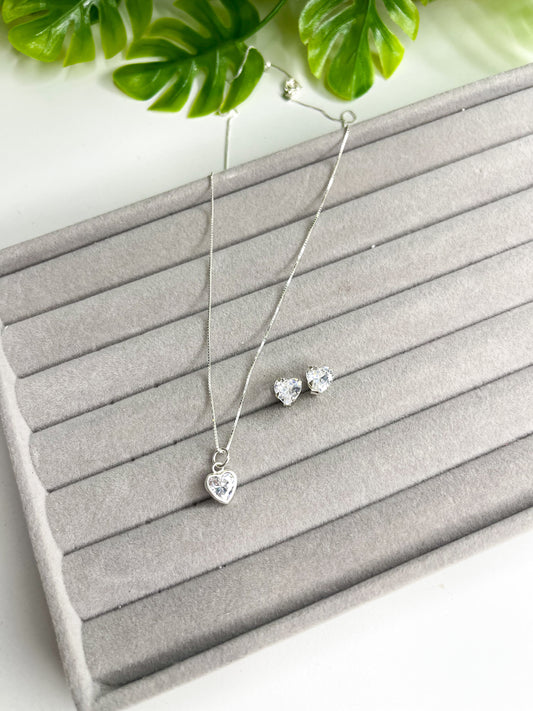 Conjunto ponto de luz coração - Prata 925