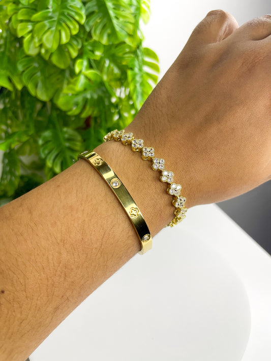 Kit de Braceletes Luxo – Aço Inoxidável Cravejado com Zircônias
