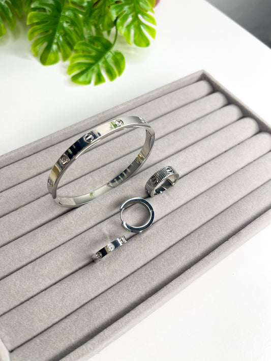 Conjunto Inspiração Cartier - 3 peças Prata - Aço inoxidável