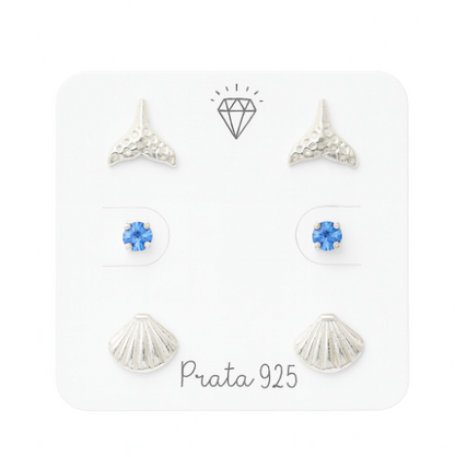 Trio de Brincos Calda de Sereia - Prata 925