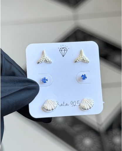 Trio de Brincos Calda de Sereia - Prata 925