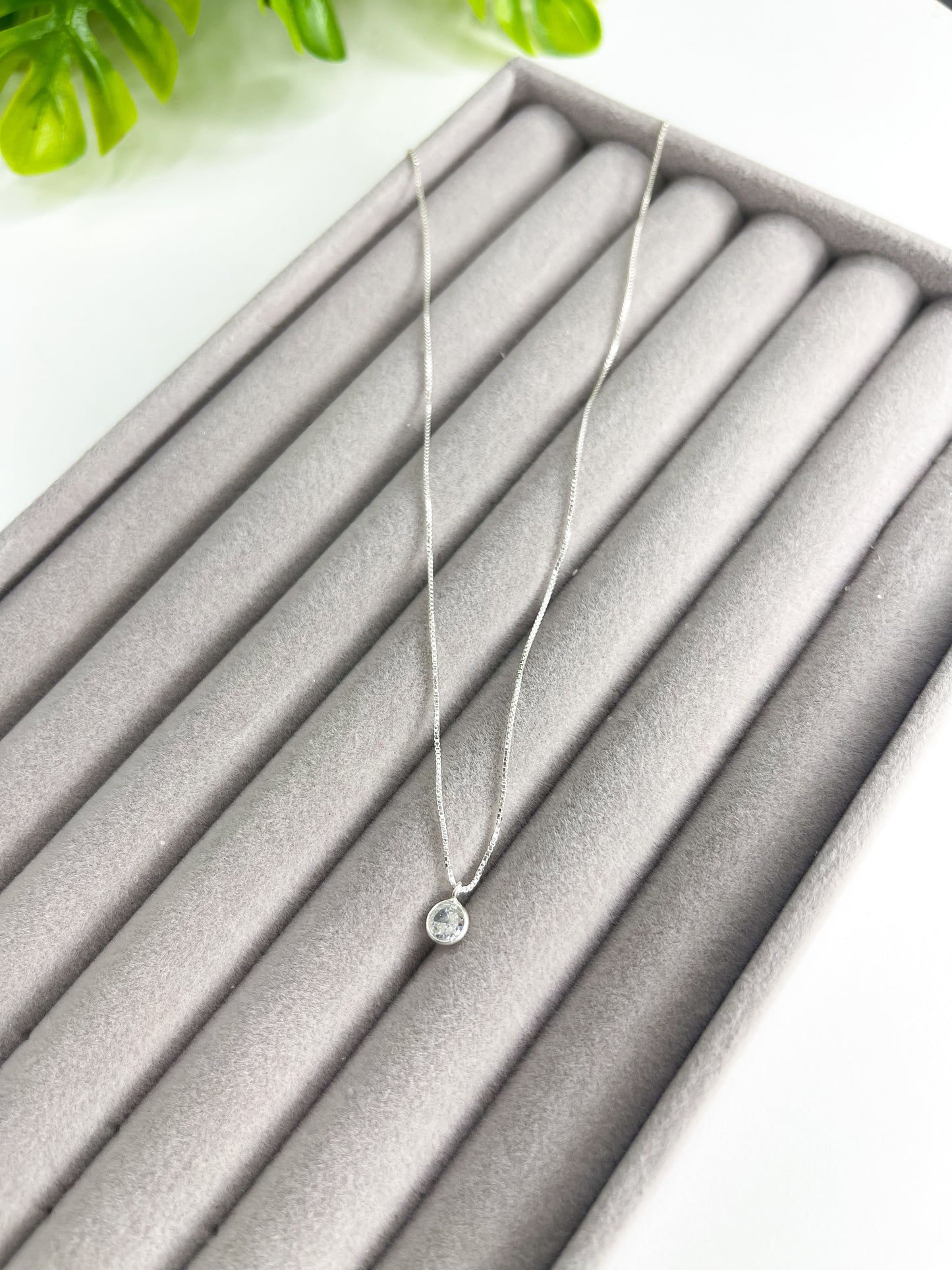 Colar Ponto de Luz Redondo Cristal  - Prata 925