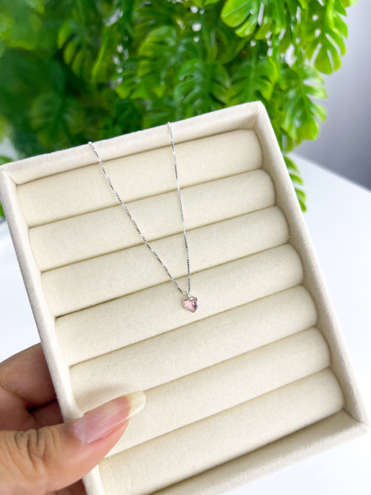 Colar Coração Ponto de Luz Rosa - Prata 925