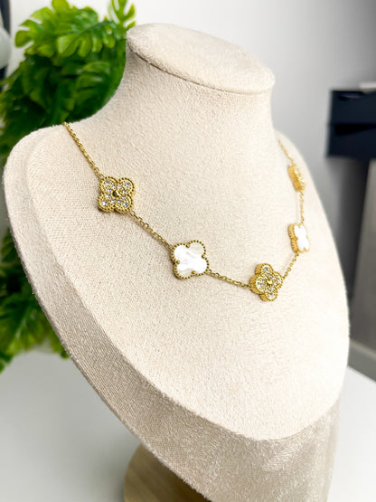 Colar Trevo Royale Branco - Aço Inoxidável