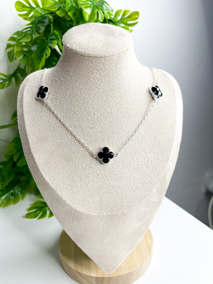 Conjunto colar + pulseira Virgínia - Preto - Prata 925