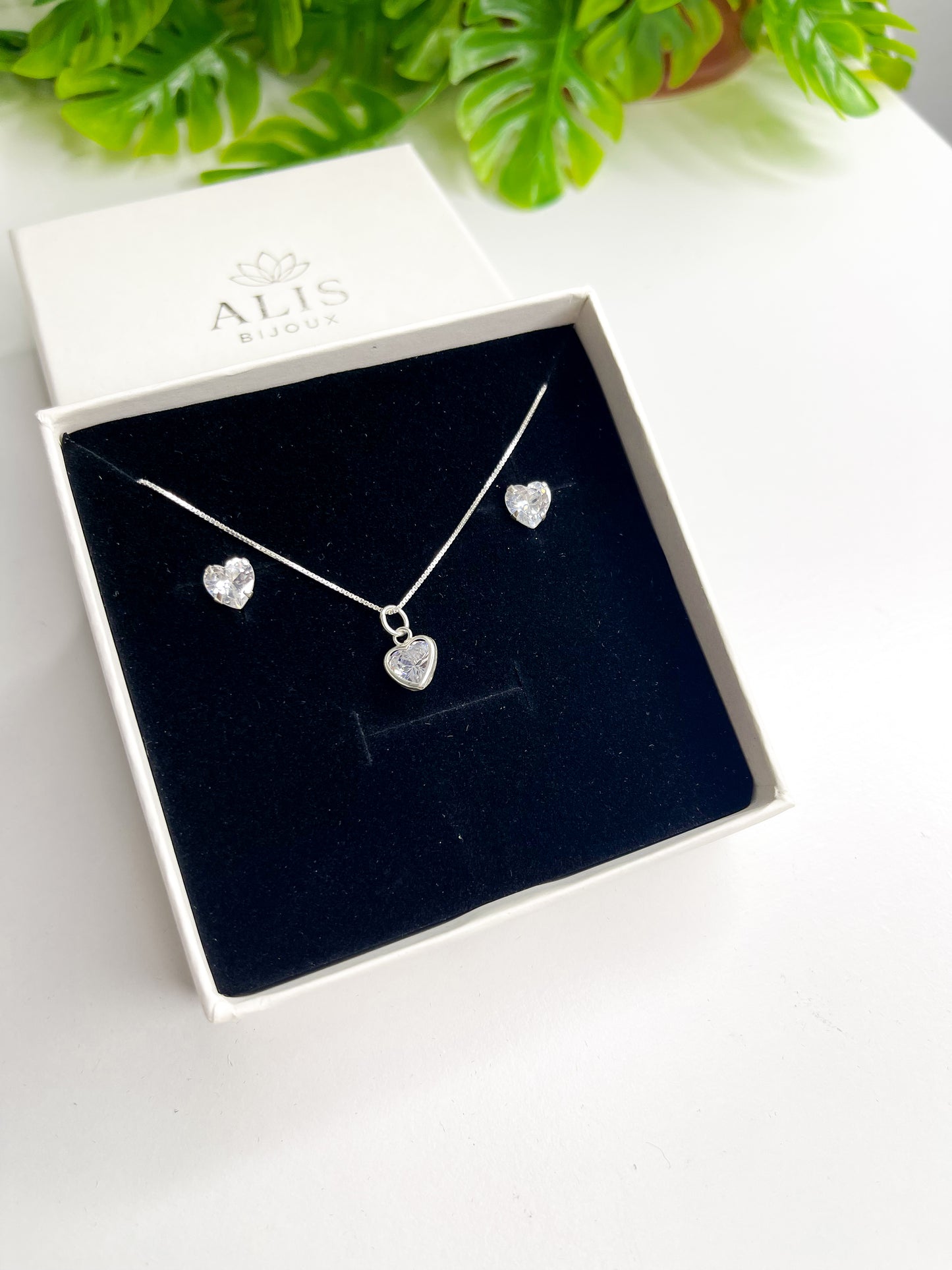 Conjunto ponto de luz coração - Prata 925